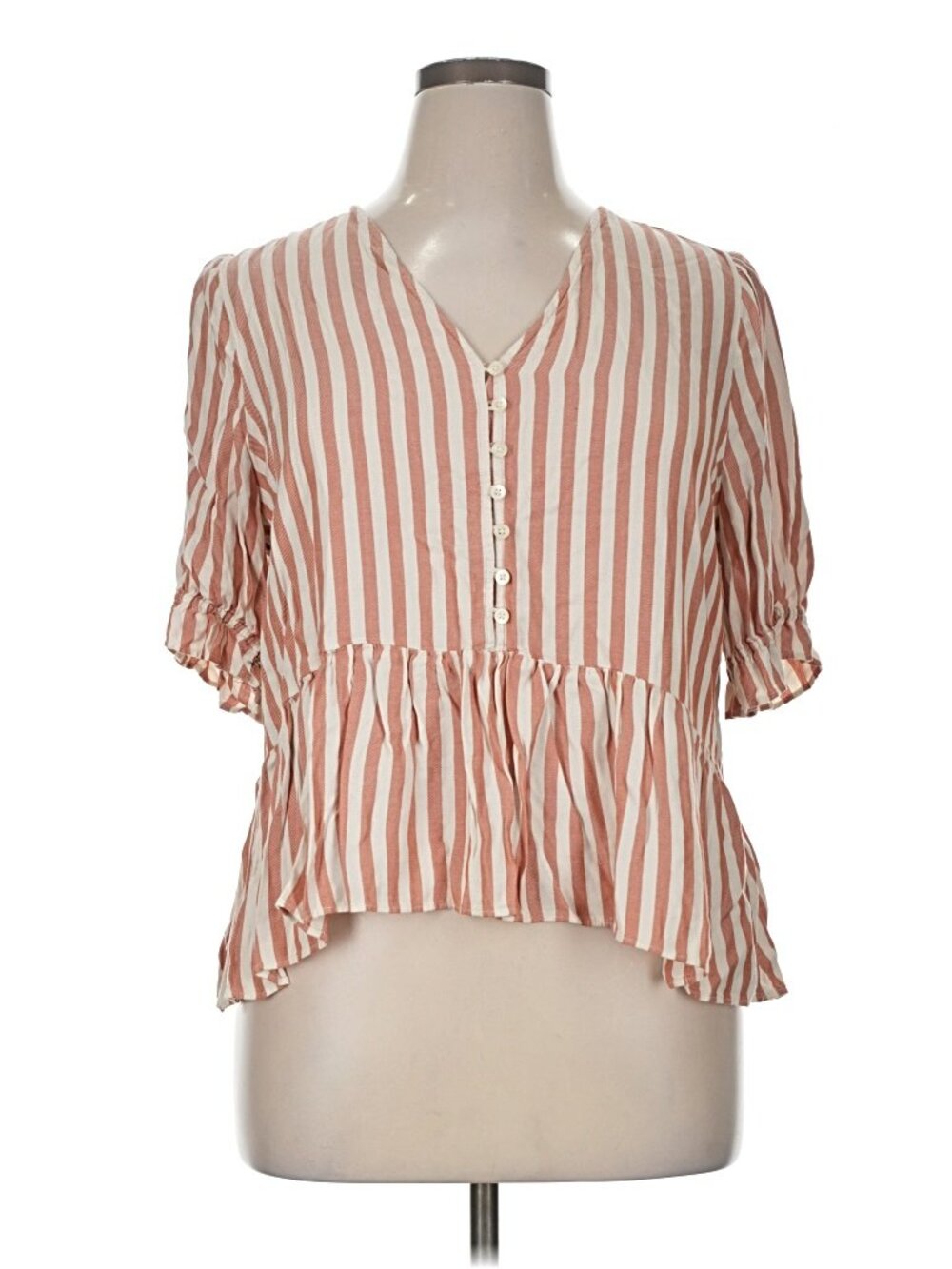Madewell Peplum Blouse; Short Ruffle Sleeves; Red & White Stripes; EUC; XL